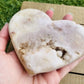 Natural Brazilian Agate Druzy Hand Carved Heart - Sterling Silver Diva