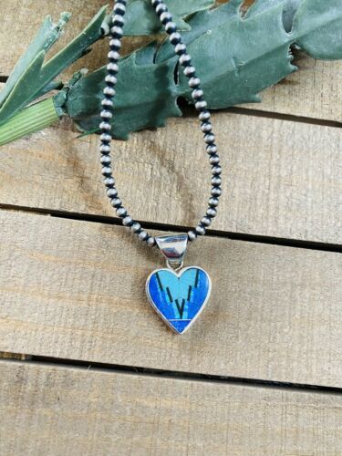Navajo Multi Stone And Sterling Silver Inlay Heart Pendant - Sterling Silver Diva