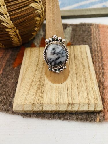 Native American Navajo White Buffalo And Sterling Silver Ring Size 9 - Sterling Silver Diva