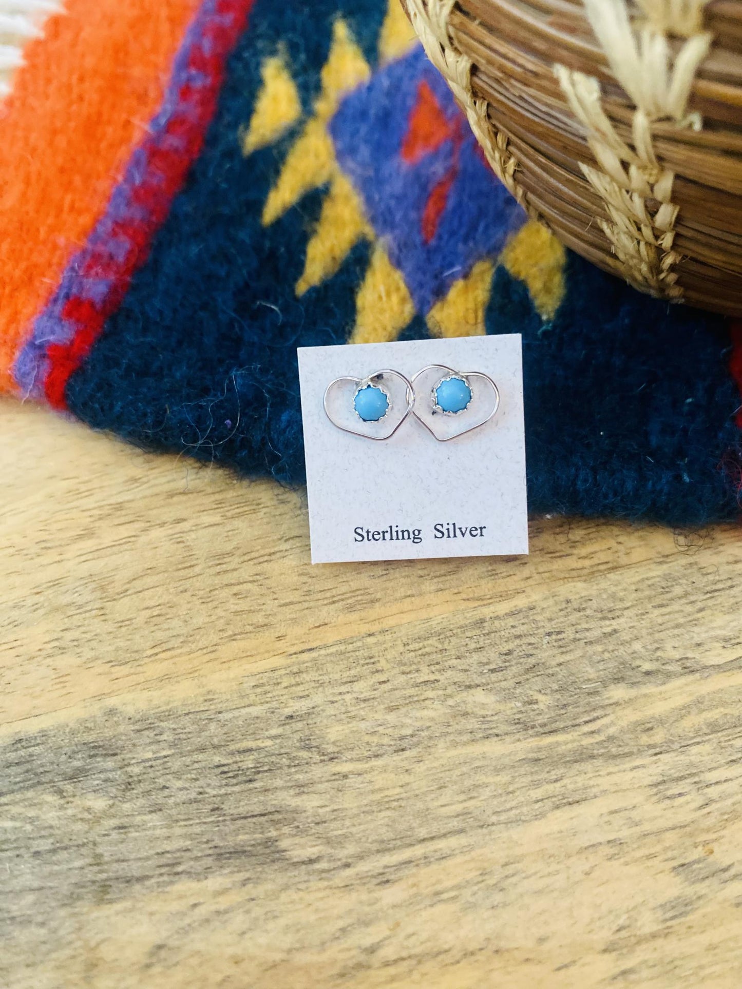 Navajo Sterling Silver and Turquoise Heart Stud Earrings