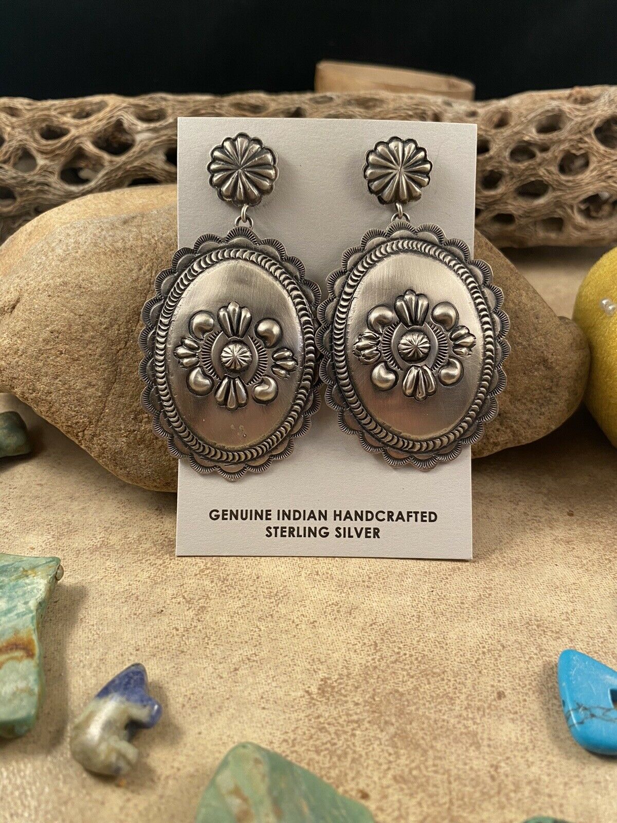 Native American Navajo Sterling Silver Dangle Earrings By Eugene Charley - Sterling Silver Diva