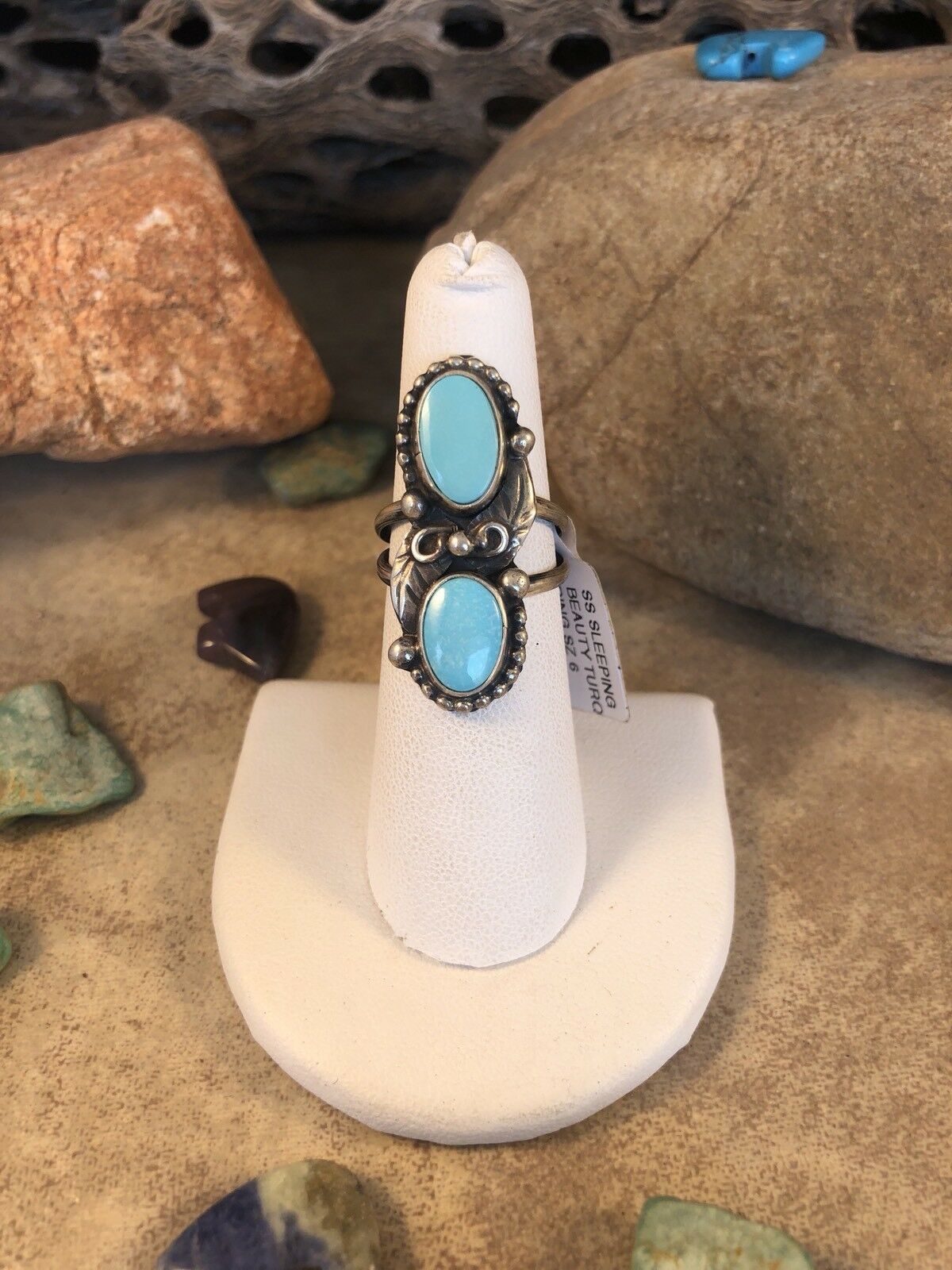 Native American Navajo Handmade Sleeping Beauty Turquoise Ring Sz 6 - Sterling Silver Diva