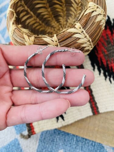 Navajo Sterling Silver Twisted Hoop Earrings