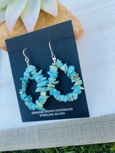 Native American Navajo Handmade Turquoise And Sterling Silver Beaded Earrings - Sterling Silver Diva