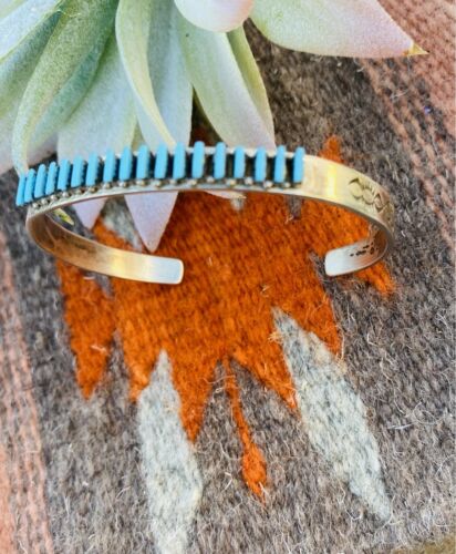 Vintage Zuni Turquoise & Sterling Silver Needle Point Cuff Bracelet - Sterling Silver Diva