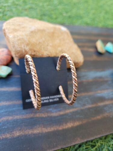 Navajo Handmade Twisted Copper Hoop Earrings - Sterling Silver Diva