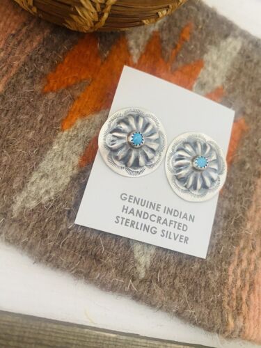 Navajo Turquoise & Sterling Silver Concho Post Earrings - Sterling Silver Diva