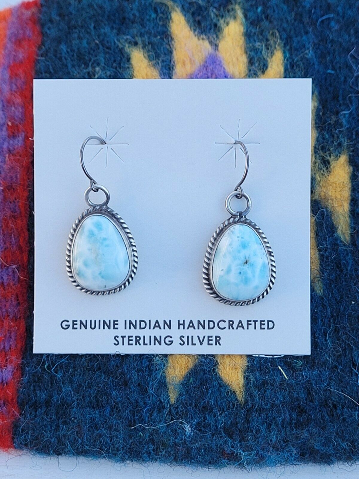Native American Navajo Larimar And Sterling Silver Dangle Earrings - Sterling Silver Diva