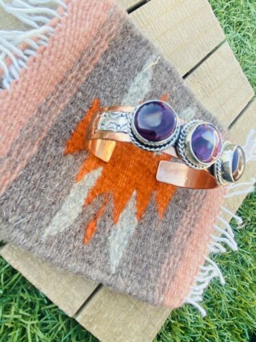 Navajo Purple Spiny, Copper Sterling Silver Cuff Bracelet Signed - Sterling Silver Diva