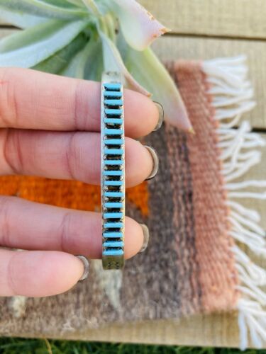 Vintage Zuni Turquoise & Sterling Silver Needle Point Cuff Bracelet - Sterling Silver Diva