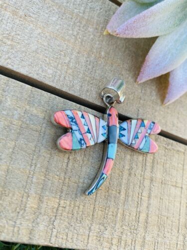 Handmade Multi Stone And Sterling Silver Inlay Dragonfly Pendant - Sterling Silver Diva