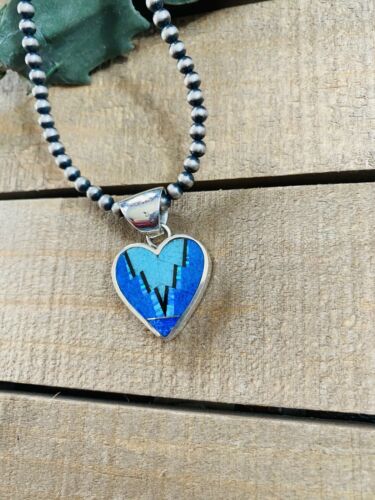 Navajo Multi Stone And Sterling Silver Inlay Heart Pendant - Sterling Silver Diva