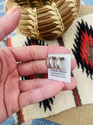 Navajo Sterling Silver Hand Stamped Hoop Earrings