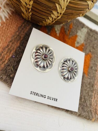 Navajo Purple Spiny & Sterling Silver Concho Post Earrings - Sterling Silver Diva