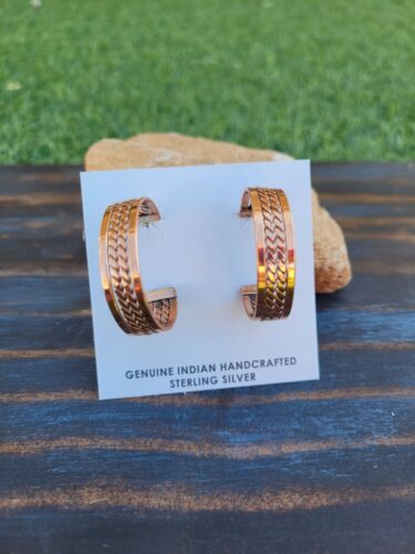 Navajo Handmade Copper Hoop Earrings - Sterling Silver Diva