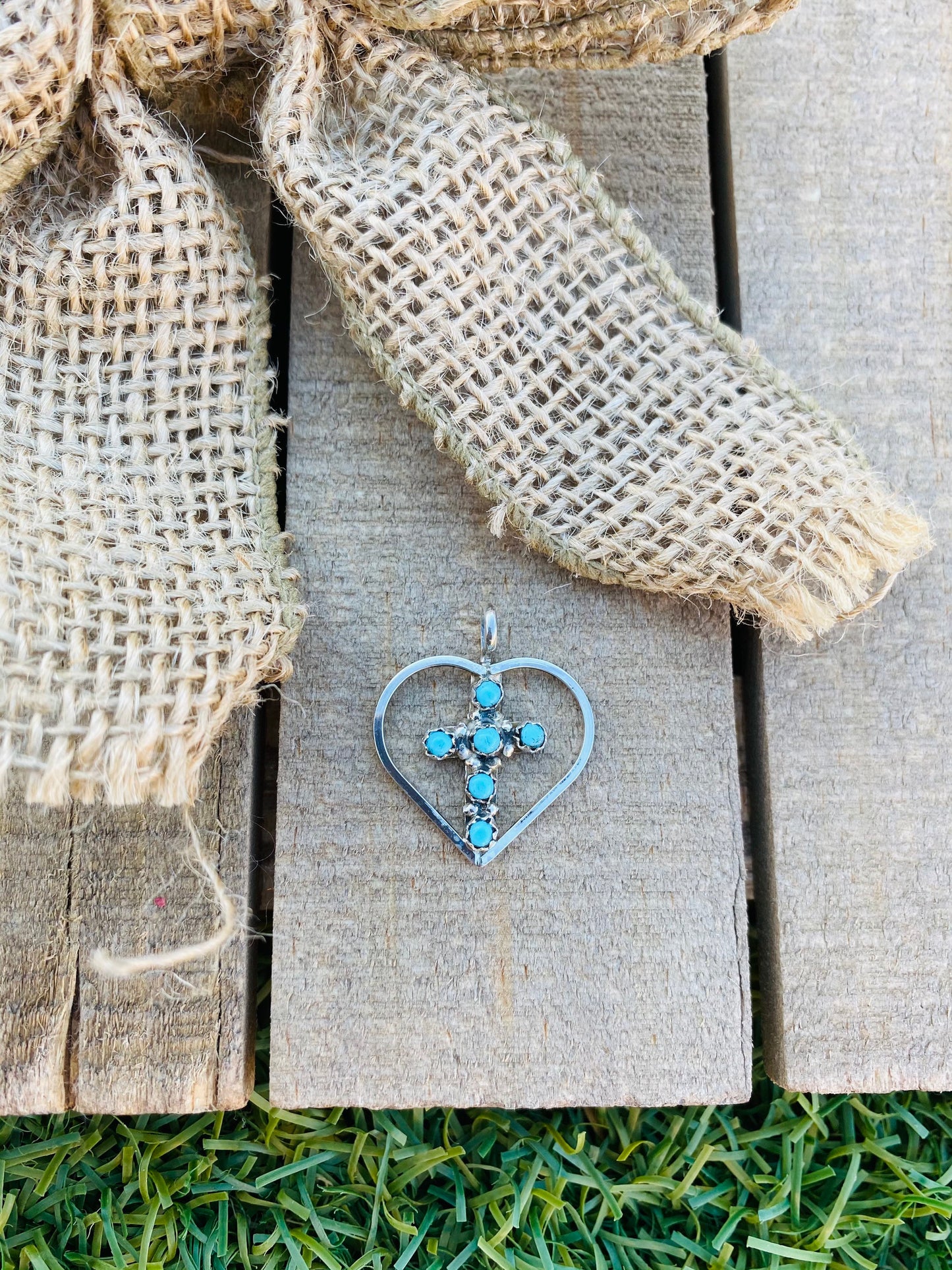 Zuni Petit Point Turquoise And Sterling Silver Heart Pendant - Sterling Silver Diva